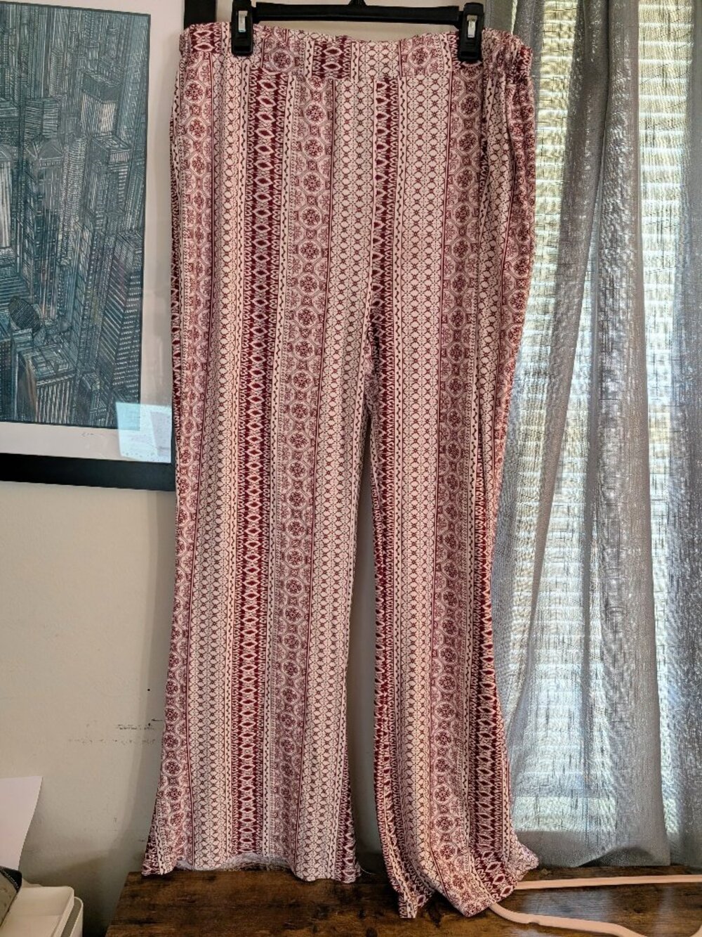 Fashion Nova Wide Leg Printed Red and Cream Pants Soft Size 3X